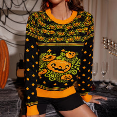 Crewneck Pumpkin Jacquard Halloween Sweater