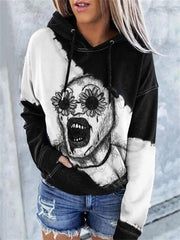 Halloween Horror Movie Sketch Clown Print Hooded Sweatshirt