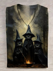 Halloween Cat Art Print Casual V-Neck T-Shirt
