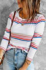 Women's White Stripe Long Sleeve Top