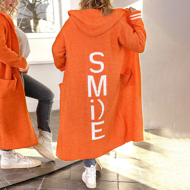 Letter Loose Casual Long Sleeve Hooded Sweater Cardigan