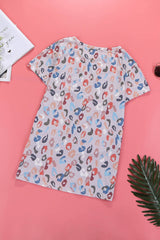Women's Multicolor Spots Feline Fine Short Sleeve Top