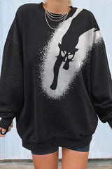 Long Sleeve Halloween Cat Print Sweatshirt