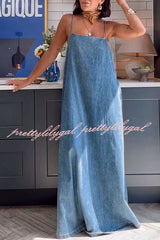 Tenaya Denim Back Elastic A-line Loose Slip Maxi Dress