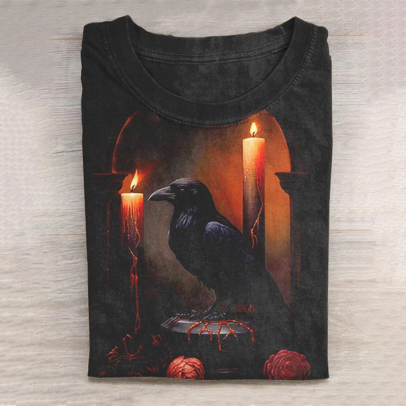 Halloween Raven Art Print Casual Long Sleeve T-Shirt