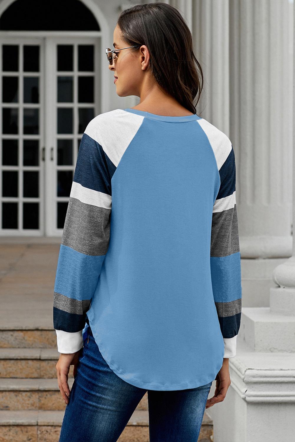 Women's Womens Color Block Long Sleeves Blue Pullover Top