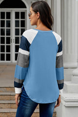 Women's Womens Color Block Long Sleeves Blue Pullover Top