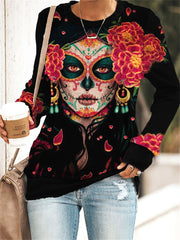 Day Of The Dead Flower Skull Long Sleeve Sweatshirt