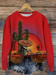 Western Cowboy Skeleton Crew Neck Sweatshirt