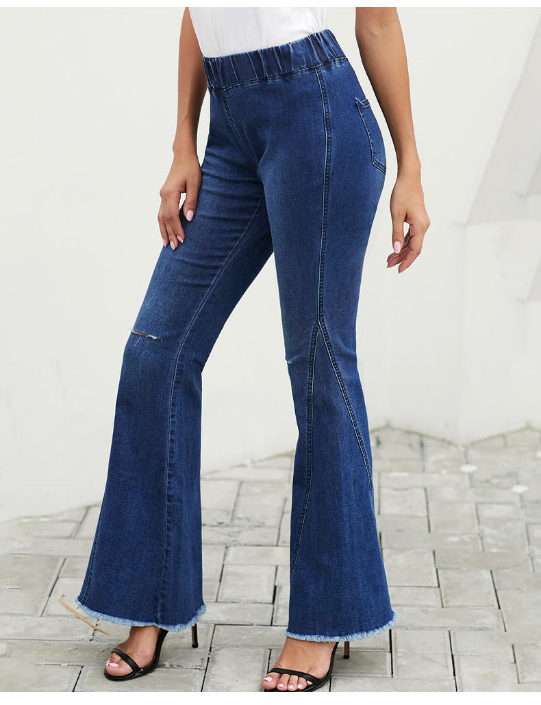 Women's Casual high elastic denim ladies flared pants