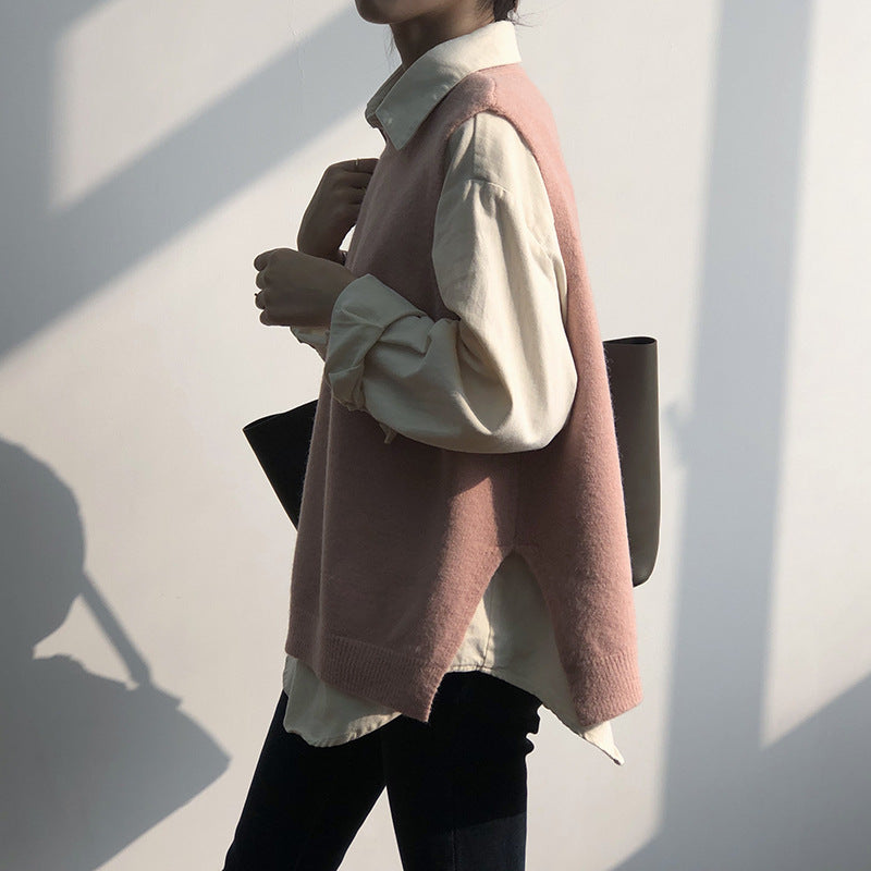 Solid color casual knitted vest