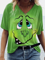 Women's Halloween Witch Face Print V-Neck T-Shirt