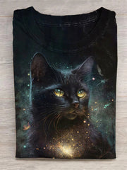 Halloween Cat Art Print Casual T-Shirt