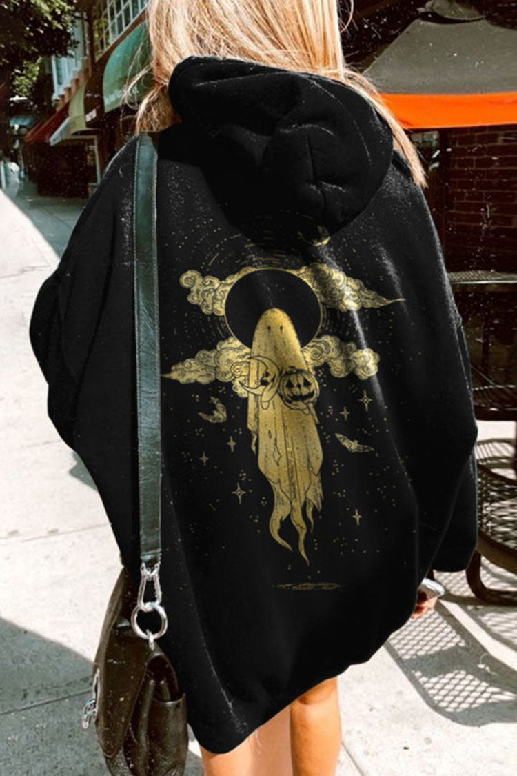 Ghost Star And Moon Print Hoodie