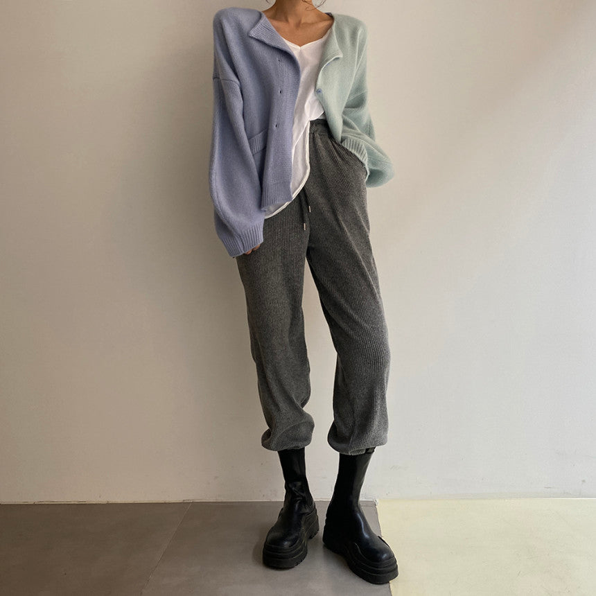 Contrast Stitching Single-Breasted Cardigan Jacket
