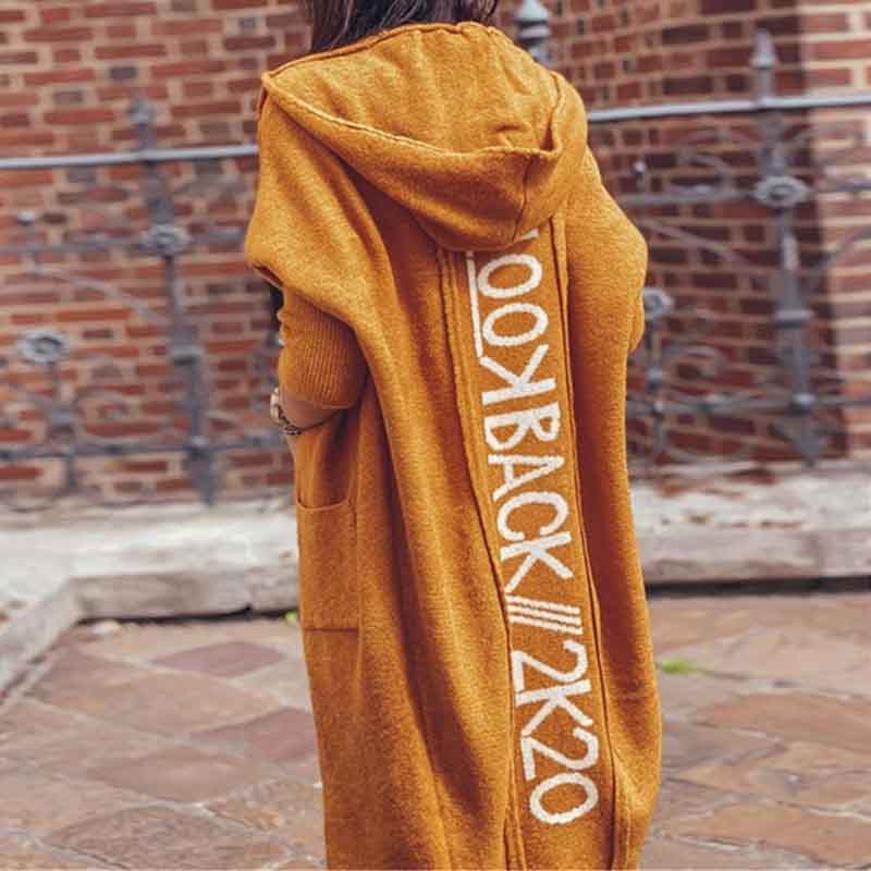 Letter Print Long Sleeve Knit Coat