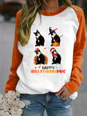 Halloween Christmas Black Cat Print Sweatshirt