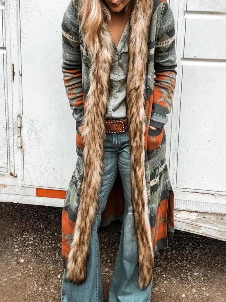 Ethnic Print Casual Long Sleeve Sweater Cardigan