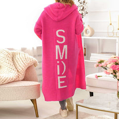 Letter Loose Casual Long Sleeve Hooded Sweater Cardigan