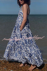 Botanical Floral Print Sexy Sling Backless Maxi Dress