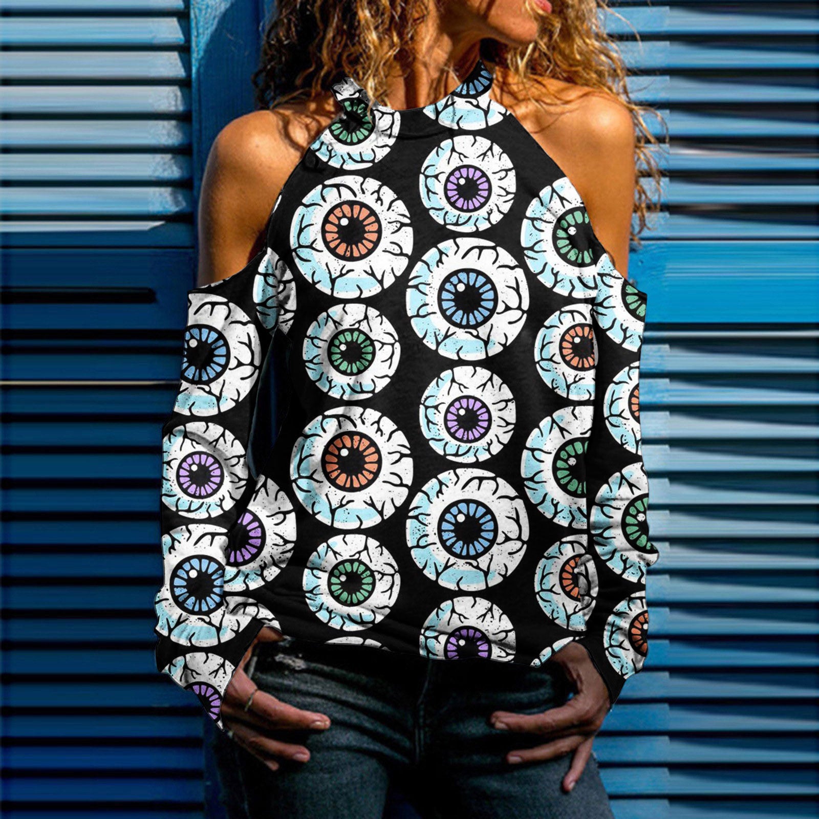 Funny Halloween Print Off-the-Shoulder T-Shirt