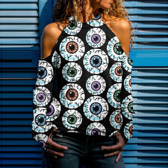 Funny Halloween Print Off-the-Shoulder T-Shirt