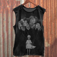 Men's Decapitated Balloon Skeleton Halloween Print Vest