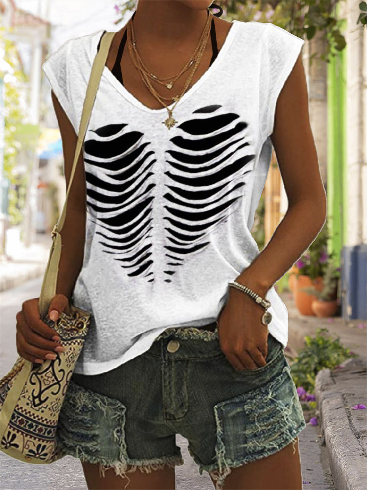 Skeleton Heart Carving Art V Neck Tank Top