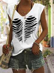 Skeleton Heart Carving Art V Neck Tank Top