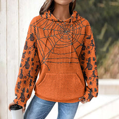 Halloween Spider Web Pattern Patch Pocket Hoodie