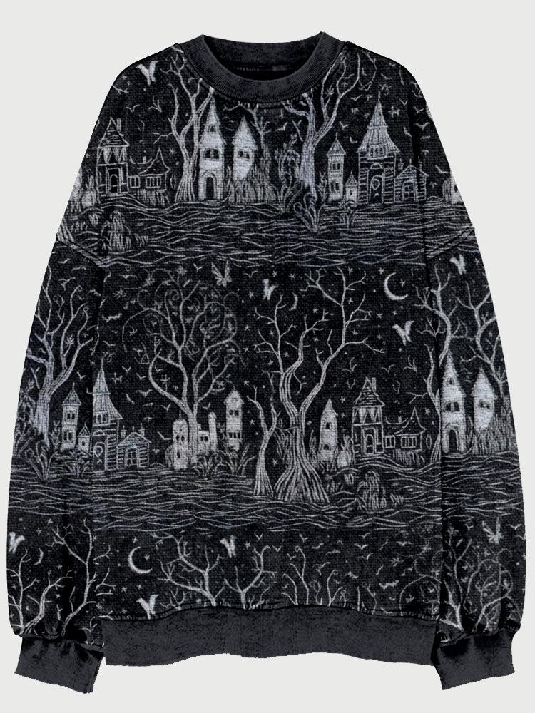 Ghostly Sketches Halloween Embroidered Vintage Sweatshirt