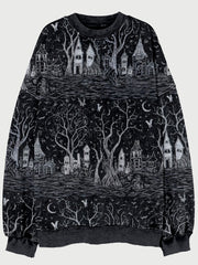 Ghostly Sketches Halloween Embroidered Vintage Sweatshirt