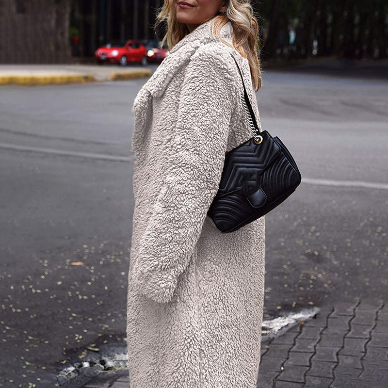 Fashion Solid Color Casual Plush Mid-Length Coat