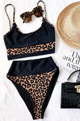 Sporty Leopard Print Split Bikini