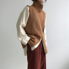 Cross Design Turtleneck Knitted Sweater Vest