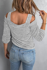 Women's Grey Cold Shoulder Knit Top