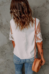 Women's White Lace Short Sleeve Top