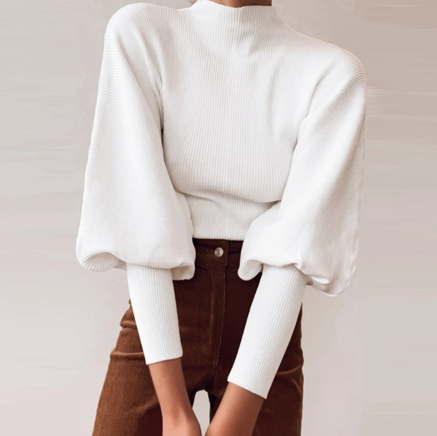 Casual Balloon Sleeve Turtleneck Sweater