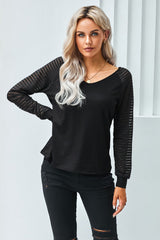 Women's Sheer Stripe V-Neck Top