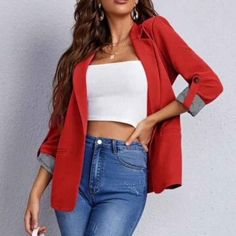 One Button Stripe Panel Casual Blazer