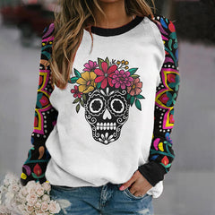 Sugar Skull Mexican Flowers Patchwork Sweatshirt