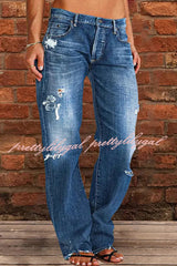 Vintage Washed Ripped Wide Leg Jeans