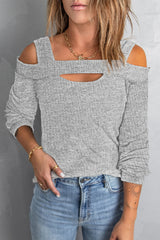 Women's Grey Cold Shoulder Knit Top
