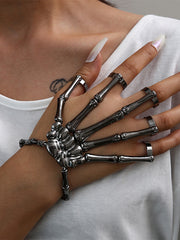Halloween Skeleton Hand Bone Five Finger Ring Bracelet Adjustable Integrated Chain
