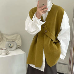 Versatile design sense sleeveless knit cardigan knit vest