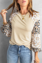Women's Apricot Leopard Long Sleeve Top