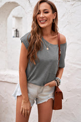 Women's Gray Pocketed Short Sleeve Tee with Side Slits