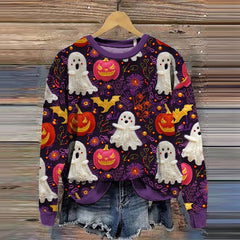 Women'S Halloween Boos Print Long Sleeve Sweatshirt