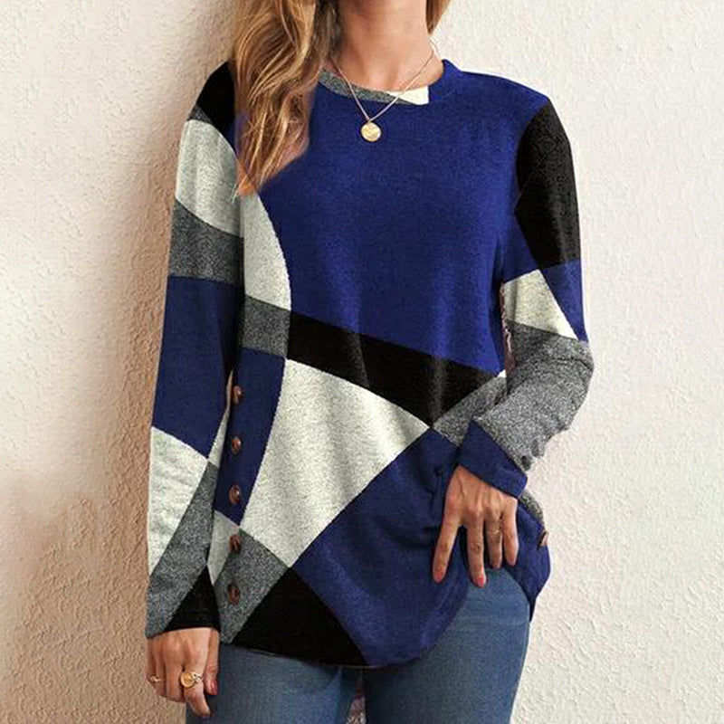 Simple Crew Neck Colorblock Long Sleeve T-Shirt