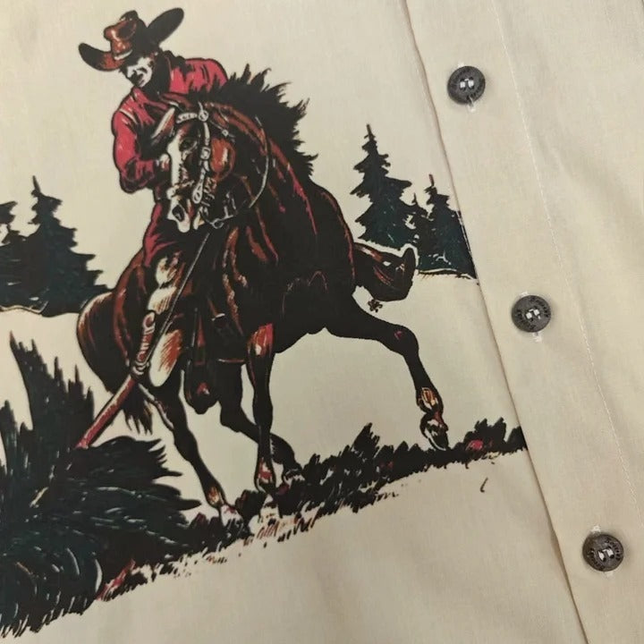 Men's Vintage Western Skull Floral Print Waffle Shirt